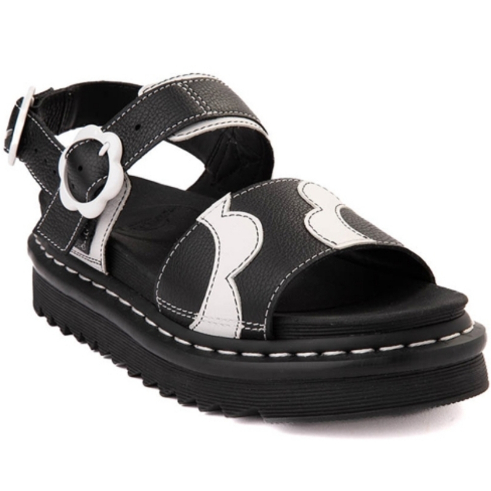 Dr. Martens Black And White Floral Voss Sandals